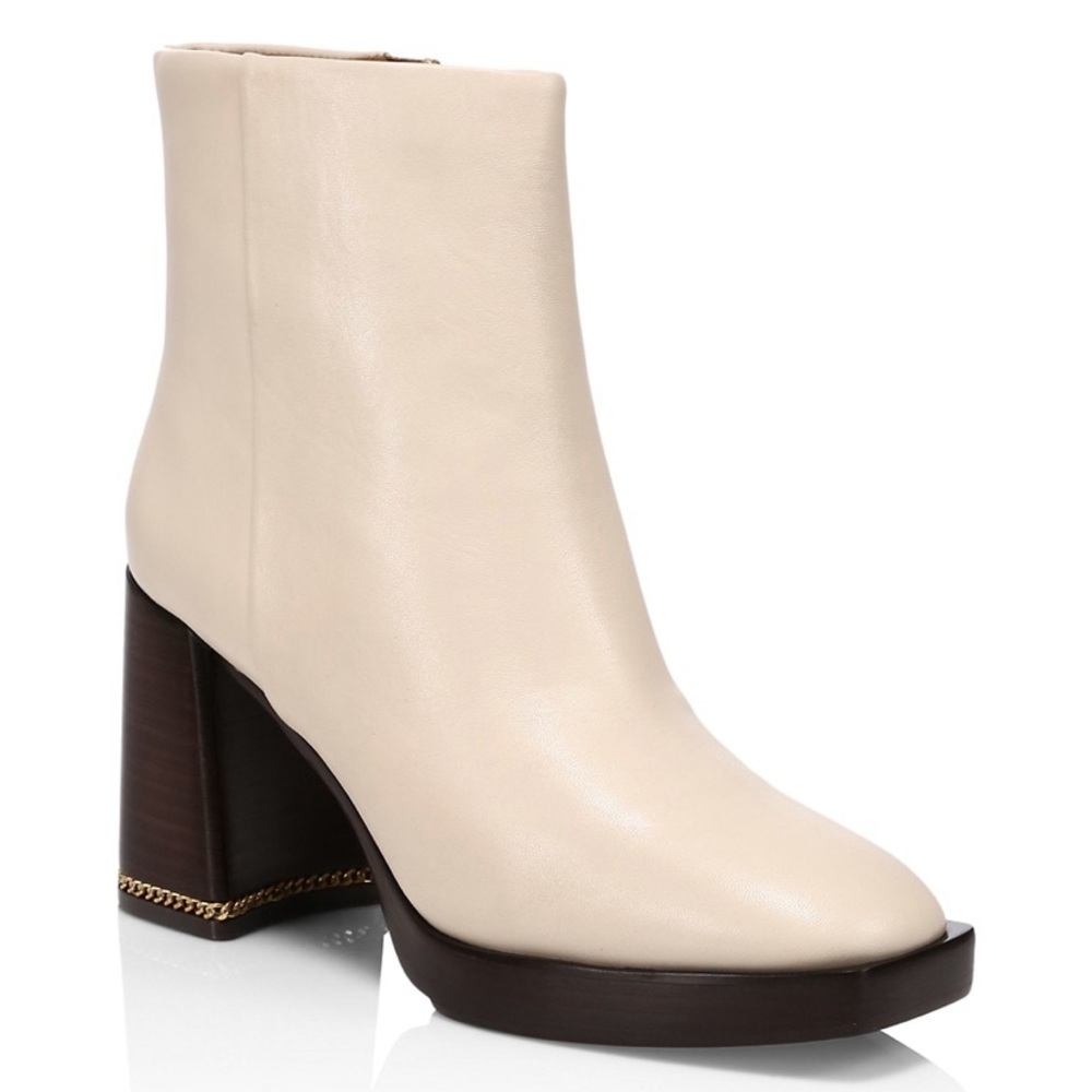 TORY BURCH PLATFORM CHAIN INLAY HEEL BOOTS MINIMAL AESTHETIC CREAM SZ US 8 & 9 - Picture 7 of 12